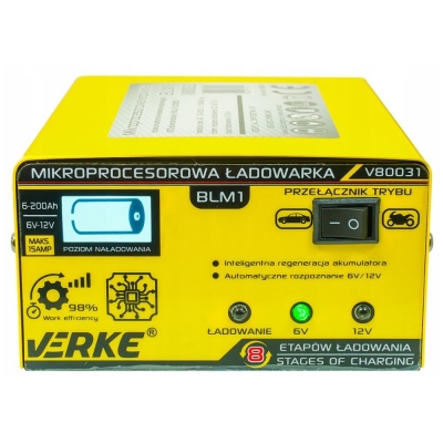 Зарядно за акумулатор с микропроцесор Verke V80031, 250 V, 6-12 V