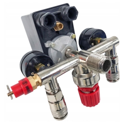 Пресостат за компресор с бързи връзки и манометри Verke V81207, 400 V, 3-12.5 бара