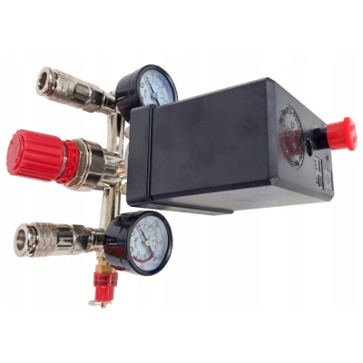 Пресостат за компресор с бързи връзки и манометри Verke V81207, 400 V, 3-12.5 бара