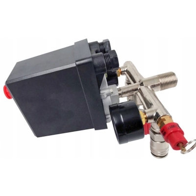 Пресостат за компресор с бързи връзки и манометри Verke V81207, 400 V, 3-12.5 бара
