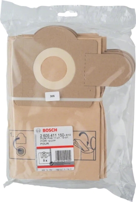 Торба за прах за прахосмукачки, хартиена за PAS Bosch Professional, 5 бр. (2605411150)