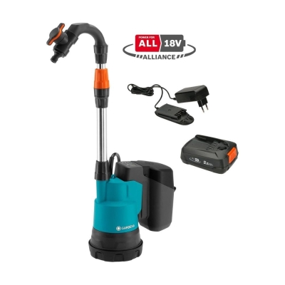 Акумулаторна помпа за вода Gardena Rainwater Tank 2000/2 18V-P4A, 18 V, 2 Ah, 20 м, 2000 л/ч (14602-20)