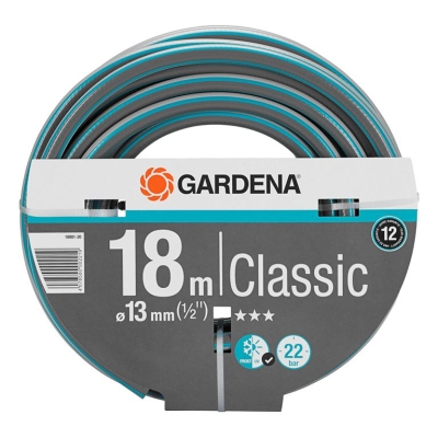 Градински маркуч за поливане Gardena, PVC 2-слоен армиран 13 мм, 22 bar, 18 м, черно/сиво Classic (18002-20)