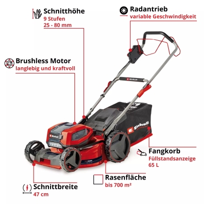 Самоходна акумулаторна косачка GP-CM 36/47 S Li BL (4x4,0Ah) Einhell (3413310)