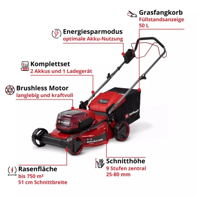 Самоходна акумулаторна косачка GC-CM 36/51 S Li BL (2x5,2Ah) Einhell (3413390)
